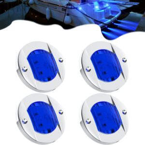 PSEQT 4pc 3" Marine Blue LED Boat Deck Courtesy & Stern Transom Anchor Lights - Waterproof 12V Night Fishing Pontoon Lights with Blue Lens